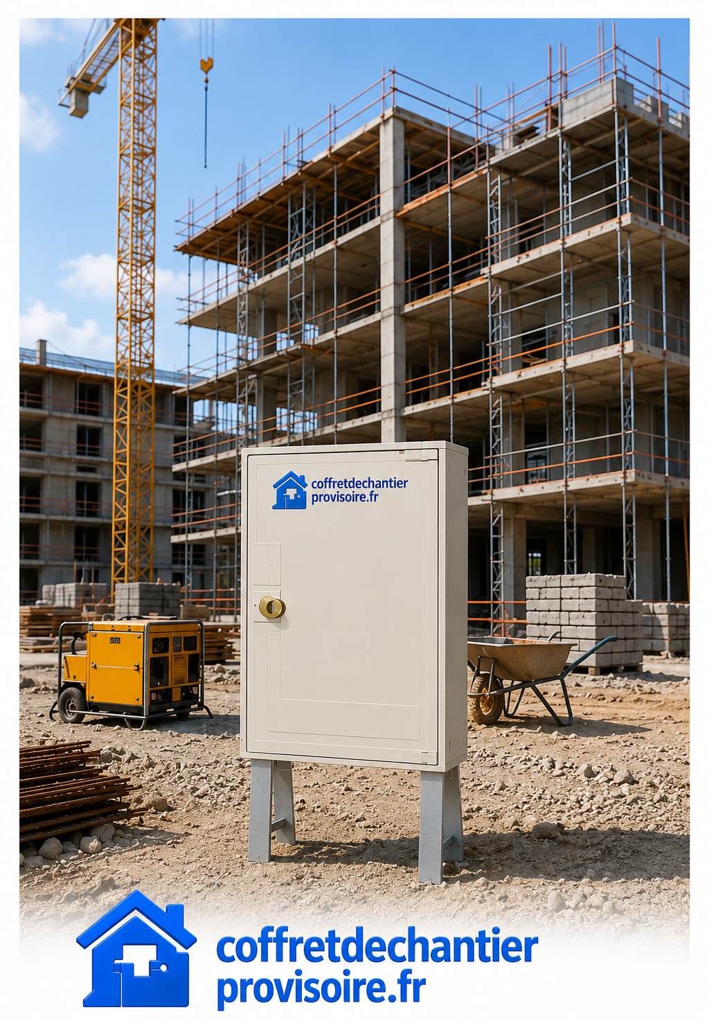 Coffret de chantier provisoire sur chantier de bâtiment